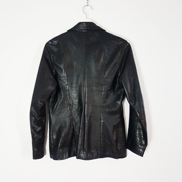 1970s Vintage Black Leather Jacket, Size S/M, Black Notched Collar - Picture 5 of 10